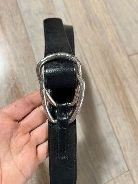 Brighton double Ring Black Leather Belt with Silver Triple-Loop Buckle M